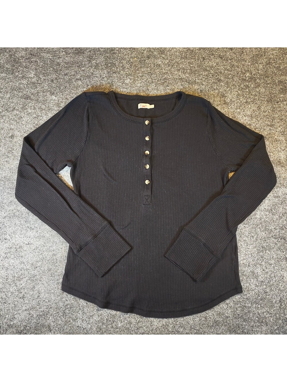 Faherty Brand Women's Black Ribbed Long Sleeve Thermal Henley Shirt Size L